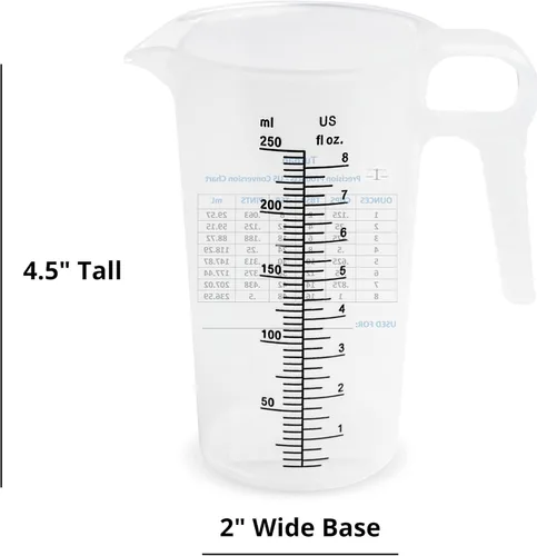 Miniatura 9 de Jarra de medición de 1 taza de 8 onzas con práctica tabla de conversión – Grado alimenticio – Ideal para cocinar, aficiones en el hogar, acuarios