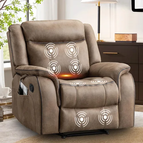 Miniatura 11 de Silla reclinable de masaje con calor, sillas reclinables de piel sintética para adultos, silla de descanso ergonómica reclinable manual de 39