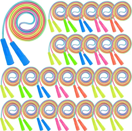 Miniatura 9 de ZATAYE Paquete de 6 cuerdas de saltar para niños, coloridas cuerdas de saltar de nailon degradado para niños, longitud ajustable de 7.55 pies, asas