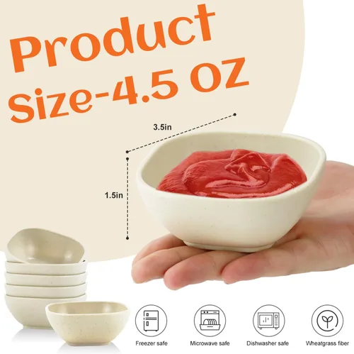 Miniatura 2 de Homienly Juego de 6 tazas de paja de trigo, tazas de salsa irrompibles de 4.5 onzas y tazas de salsa, tazas de condimento para tazas de charcutería