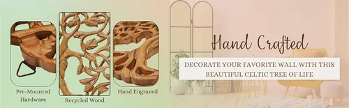 Miniatura 6 de DharmaObjects Árbol celta de madera hecho a mano de la vida decoración de pared colgante de arte (marrón)