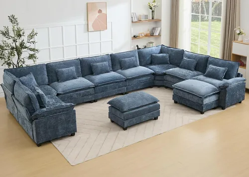 Miniatura 53 de Juego de sofá seccional modular de gran tamaño, sofá de nube convertible de asiento profundo, sofá esquinero grande en forma de L con cojines Beige