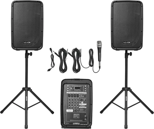 Miniatura 10 de VEVOR Sistema PA portátil, alimentado por 2000 W (PMPO), sistema de sonido con mezclador de 3 canales, altavoces duales, Bluetooth inalámbrico