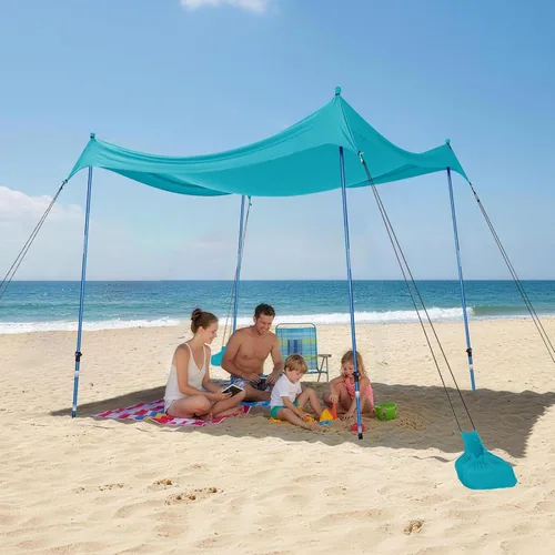Miniatura 16 de CROWN SHADES Tienda de campaña de playa de 7 x 7, toldo de playa fácil de desplegar, UPF50+, 2 postes ajustables, turquesa