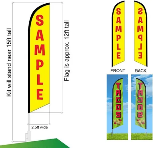 Miniatura 5 de Tacos Mexican Restaurant Publicidad Banner de plumas Swooper Bandera con Kit de asta de Bandera y Estaca de Tierra Tacos-Multicolor-Verde/Rojo