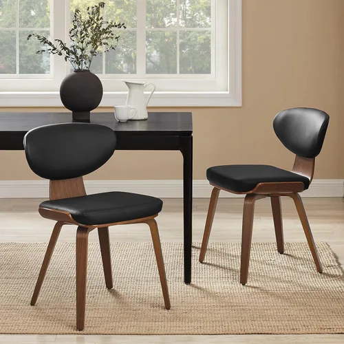 Miniatura 17 de Art Leon Juego de 2 sillas de comedor modernas de mediados de siglo, sillas de comedor tapizadas de piel sintética sin brazos con patas de madera