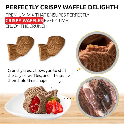 Miniatura 3 de OldSoul Professional Taiyaki Waffle Mix Sin gluten y vegano Crujiente Sabor chocolate 5 libras 84 waffles (5 libras, sin gluten y vegano)