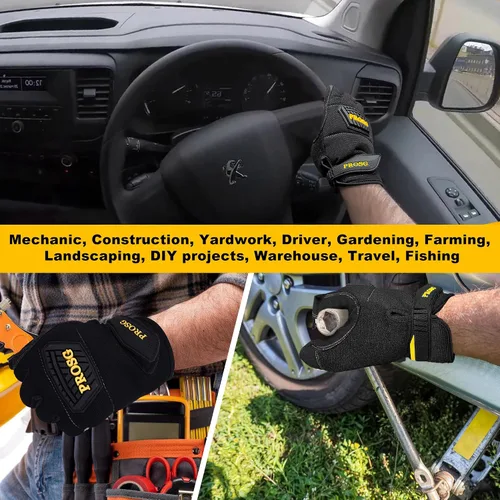 Miniatura 6 de Mens Work Gloves,Synthetic Leather Utility Mechanic Working Gloves,Strong Flexibility, Awesome Grip, Breathable, Black