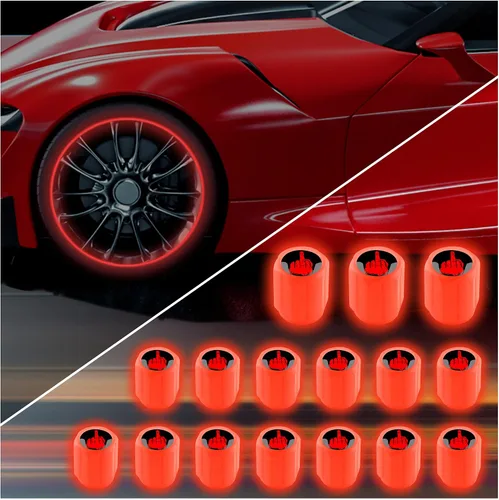 Miniatura 16 de 20 tapones fluorescentes para válvulas de neumáticos, tapones luminosos para válvula de aire de rueda de automóvil, accesorios de decoración