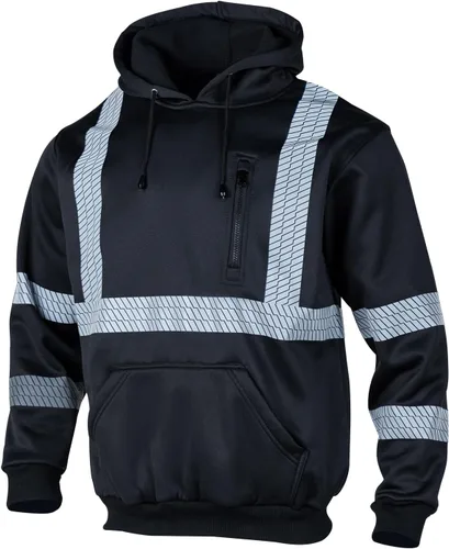 VENDACE Hi Vis - Sudadera con capucha reflectante de seguridad para hombre, ANSI Clase 3, de forro polar, de alta visibilidad, color negro, talla L
