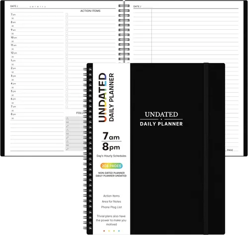Agenda diaria sin fecha, planificadores de citas en espiral, 208 páginas, 8.8 x 11 pulgadas, agenda diaria con horarios por hora, libro de citas