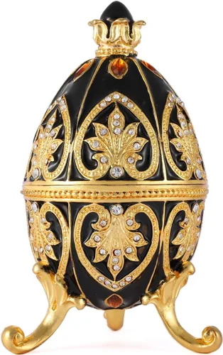 Caja de joyería esmaltada con huevo de Pascua negro con bisagras, adornos clásicos, regalo de artesanía de metal para decoración del hogar