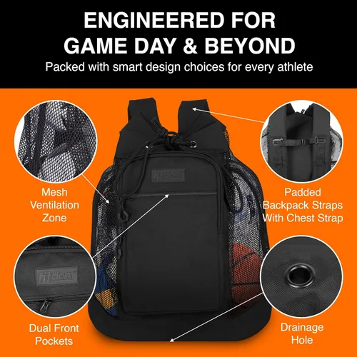 Miniatura 2 de Fitdom Mochila de equipaje de malla resistente pequeña para equipos con correa de hombro ajustable para entrenador. 2 compartimentos de diferentes