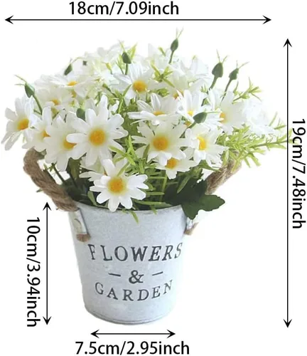 Miniatura 4 de Flores artificiales de margaritas en maceta, flores de seda bonsái con maceta, arreglos florales falsos para decoración de alféizar de la ventana