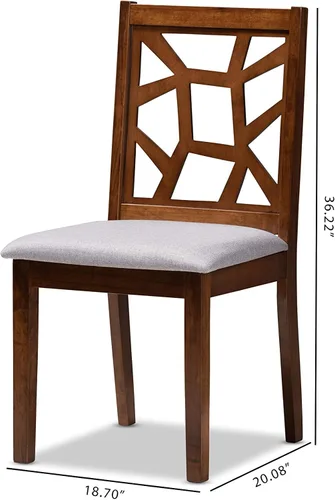 Miniatura 7 de Baxton Studio Silla de comedor Abilene Mid-Century tapizada de tela gris y acabado marrón nogal