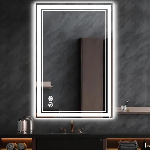 Miniatura 9 de COLMERD Espejo LED de 28 x 36 pulgadas para baño, 3 colores regulables, espejo de baño con luces, espejo de tocador antivaho brillo iluminado