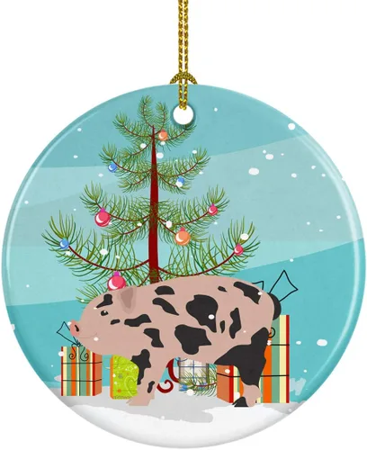 Miniatura 23 de Caroline's Treasures Adorno de cerámica de Navidad pintado o de codorniz chino, decoración colgante de árbol de Navidad verde azulado para el hogar