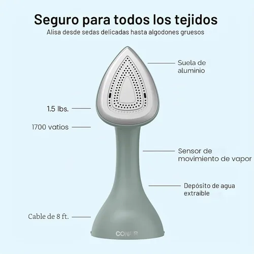 Miniatura 4 de Conair - Vaporizador de hierro 2 en 1 Vapor turboalimentado de 1700W para todo tipo de tela, vapor y prensa, verde, GSI200TG