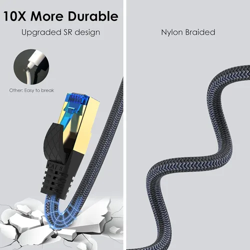 Miniatura 3 de Cable Ethernet Cat 8 de 6 pies, para juegos de alta velocidad y Gigabit Ethernet, servicio pesado de 26 AWG 40 Gbps, 2000 MHz, S/FTP para Xbox, PS5