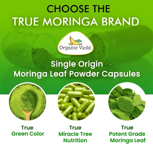 Miniatura 9 de Organic Veda Cápsulas de hoja de Moringa de 1200 mg, 120 unidades – Polvo puro de Moringa Oleifera en polvo de hojas enteras verde suplemento súper