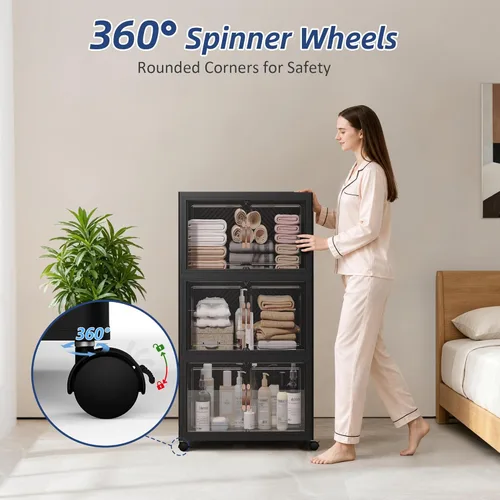 Miniatura 7 de SAILUN 321QT/80Gal Contenedores de almacenamiento apilables con tapa, contenedores de almacenamiento plegables con puertas, armario plegable