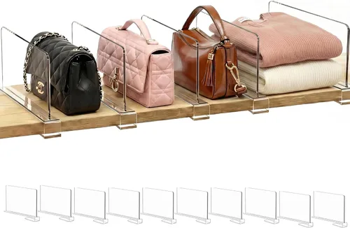 Organizador de bolsos divisores de estantes para armario: 6 pulgadas de alto (versión más corta) organizador de bolsos de acrílico - Separador de
