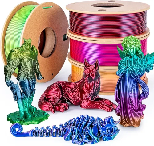 Miniatura 45 de Filamento de seda PLA para impresora 3D Filamento de seda PLA de triple color 1.75mm Filamento para impresión 3D Compatible con la mayoría de Tri