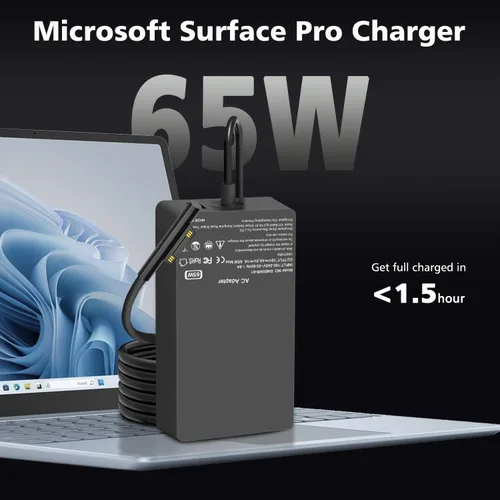 Miniatura 2 de Cargador para laptop Surface Pro de 65 W compatible con Microsoft Surface Pro 11 10, 9, 8, X, 7+, 7, 6, 5, 4, 3, conector de superficie magnética