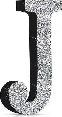 Miniatura 32 de Qunclay Letras brillantes de cristal plateado de 5.7 pulgadas, decoración de diamantes triturados, letra de madera con purpurina con tornillo