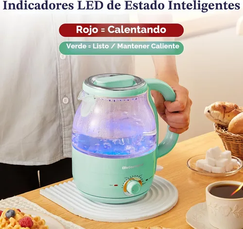 Miniatura 6 de Elite Gourmet EKT1220M - Hervidor eléctrico de vidrio de 1.2 L sin BPA de 1200 W, función de marcación de temperatura para mantener el calor, base