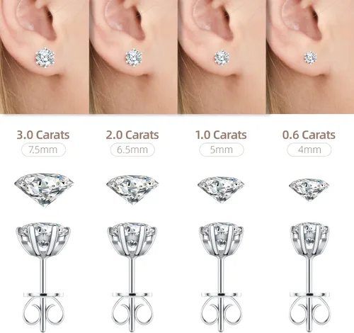 Miniatura 6 de Aretes para mujer, regalos para esposa y mamá, aretes de moissanita de 0.6 quilates y 3 quilates, regalo de joyería de aniversario para esposa