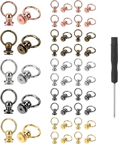 Miniatura 9 de 50 remaches de cabeza redonda con tornillo con destornillador para manualidades, cinturones de cuero, bolsos, teléfono, Cas (dorado)
