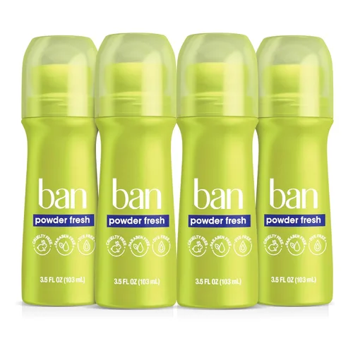 Ban Desodorante Antitranspirante Roll-on Invisible para Mujeres y Hombres, Protección contra Olor y Sudor de Axilas por 24 Horas, Powder Fresh, 3.5