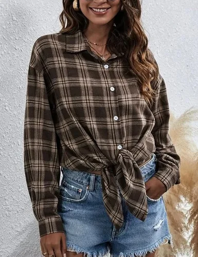 Miniatura 3 de Zontroldy Camisas de Franela a Cuadros para Mujer de Talla Grande Manga Larga con Botones a Cuadros Buffalo Camisa Blusa Tops