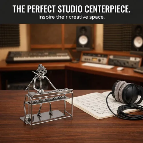 Miniatura 2 de Broadway Gift - Figura de cantante de teclado en tono plateado de 6 pulgadas, estatua de jugador de teclado de piano de metal, figura de músico