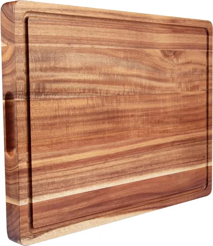 Miniatura 9 de Grandes tablas de cortar de madera de acacia para cocina, tabla de cortar de madera extra grande de 24 x 18 pulgadas con ranura para jugo, tabla
