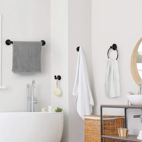 Miniatura 6 de Juego de accesorios de baño industrial 10 piezas Incluye toallero redondo para toallas de baño Soportes para rollo de papel higiénico para pared