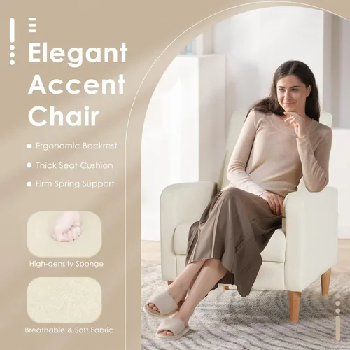 Miniatura 3 de COLAMY Mid-Century - Silla decorativa tapizada moderna con almohada trasera y patas de madera maciza, sillón acogedor de tela para sala de estar