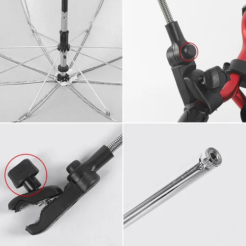 Miniatura 5 de Cochecito de bebé con abrazadera ajustable, sombrilla de protección para niños, paraguas con clip, sombrilla de 8 huesos para cochecito, silla