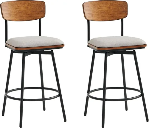 Miniatura 13 de CHITA Juego de 2 taburetes giratorios de bar tapizados de tela, altura del asiento de 27 pulgadas, marco de metal y madera, color crema