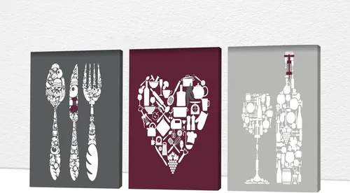 Miniatura 36 de GUTTATY Decoración de pared de fotos de cocina, 3 piezas de lienzo de arte para pared, impresiones en lienzo de amor para comer y beber, arte