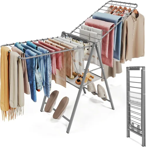 APEXCHASER Tendedero de Ropa Plegable, Tendedero de Secado de Ropa de Metal Plegable, Perchero Portátil Compacto para Suéter, Ropa de Bebé, Toalla