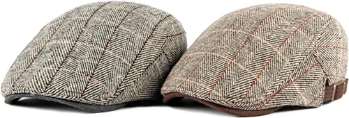 Miniatura 6 de meioro Gorra Plana de Algodón para Hombre Sombrero Newsboy de Tweed Espiga Sombreros Ajustables de Mezcla de Lana Gorras Gatsby Cabbie Ivy cuadros