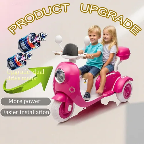 Miniatura 4 de Motocicleta eléctrica de 12V para 2 plazas para niños, batería recargable, motocicleta eléctrica todoterreno con 3 ruedas, baúl de almacenamiento