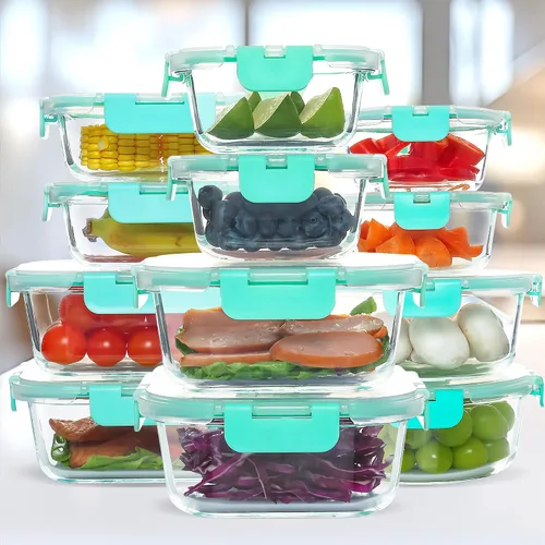 Miniatura 10 de UMEIED Paquete de 12 recipientes de vidrio para almacenamiento de alimentos con tapas a prueba de fugas, recipientes herméticos de vidrio para Negro