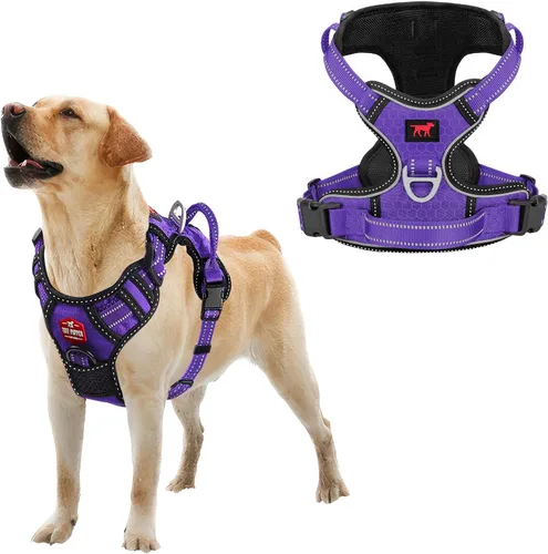 Miniatura 19 de Tuff Pupper Arnés para perro sin tirones, chaleco resistente para mascotas, clips para correa delantera y trasera, mango de seguridad fuerte