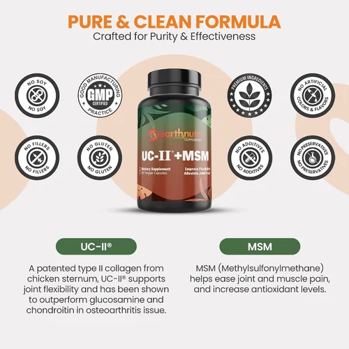 Miniatura 3 de EarthNutri Joint UC-II + MSM para la salud y flexibilidad ósea. Promueve la reparación saludable de las articulaciones y un mejor movimiento. 40 mg