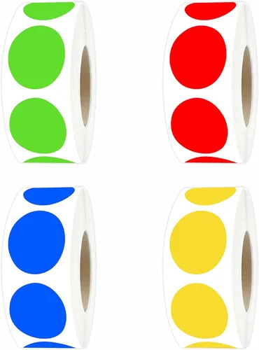 PARLAIM 4000 etiquetas adhesivas redondas de código de colores de 1 pulgada, 4 colores surtidos, caja dispensadora de 1 pulgada para inventario,