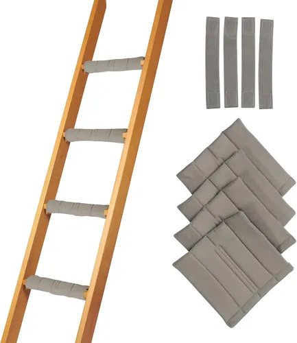 Miniatura 10 de Almohadillas para escalera de litera, tela cepillada suave para comodidad de los pies con puntos antideslizantes en la parte inferior, gancho y Negro