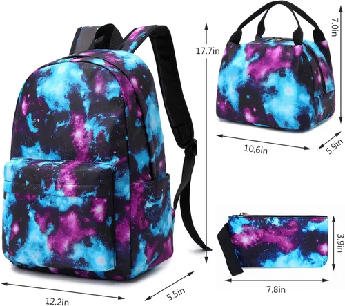 Miniatura 5 de Juego de mochila de lona impermeable Galaxy para laptop de 14 pulgadas, mochila escolar universitaria con lonchera y estuche para lápices